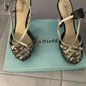 Marciano Women's Black and Cream Strappy Heels